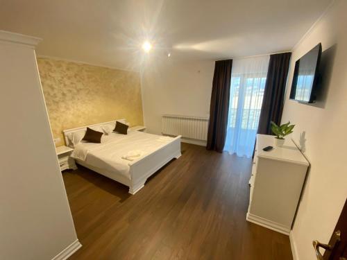 um quarto com uma cama e uma televisão em Casa Ambientt em Albestii de Arges