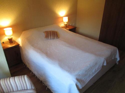 a bedroom with a large white bed with two lamps at Comfort Private Apartments in Bansko