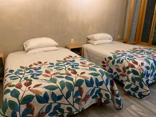 2 Betten nebeneinander in einem Zimmer in der Unterkunft Hotel San Carlos in Valle de Bravo