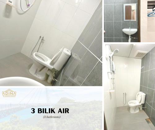 two pictures of a bathroom with a toilet and a sink at Adina Homestay Langkawi ~Spacious Homestay~ in Kuah