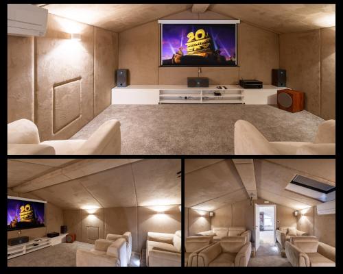 two pictures of a living room with a tv at Elais Luxury Residence in Podstrana