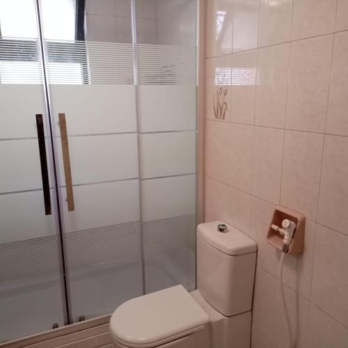 a bathroom with a toilet and a shower at Abdoun ground floor apartment in Amman