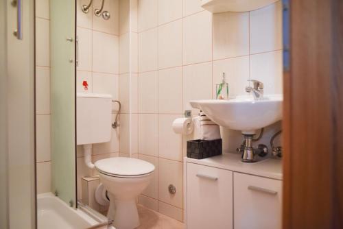a bathroom with a toilet and a sink at Luka's amber rooms in the center of Trogir in Trogir