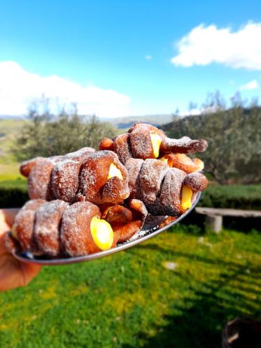 a person holding a plate of donuts on aucer at Agriturismo la stragola in Nicosia