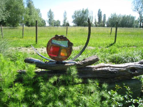 a mirror sitting on top of a tree branch at Vakantiehuis in de velden met zwemvijver en Jeu de Boules baan in Lier