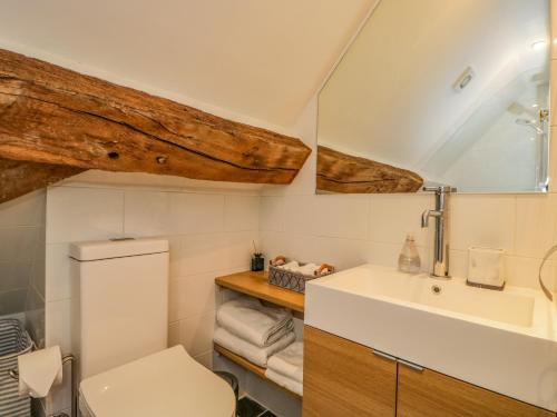 a bathroom with a sink and a toilet at Fox Den Cottage in Castle Combe