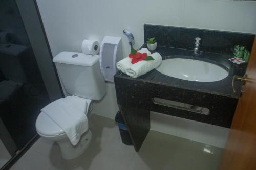 y baño con aseo y lavamanos. en Pousada Ponta de Mangue, en Maragogi