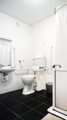 a white bathroom with a toilet and a sink at The Grove in Sligo