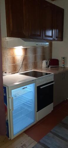 a kitchen with a stove and a dishwasher at Vikendica DRINSKI DAR in Mali Zvornik