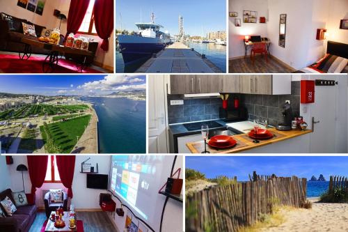a collage of photos of a kitchen and a house at L'Aparté H24,Cosy,Port,Plage,Wifi,Netflix in La Seyne-sur-Mer