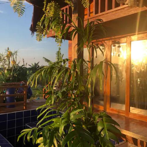 una casa con una planta frente a un edificio en Rancho Oco Mahogany Loft Type Villa en Nasugbu