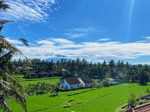 a village in the middle of a green field at Nirwa Ubud Karma in Ubud