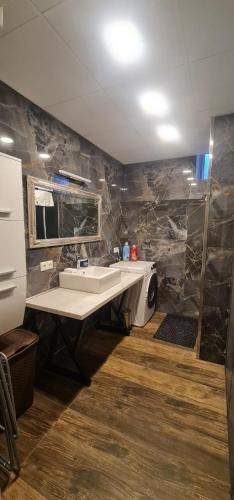 a bathroom with a sink and a shower at Ferienwohnungen Yanev- Hof in Hof