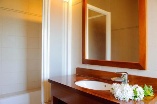 a bathroom with a sink and a mirror at Finca Cabana-Barcelo in Caʼs Concos