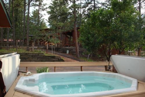 a bath tub sitting on a table with at Bristlecone Lodge in Woodland Park