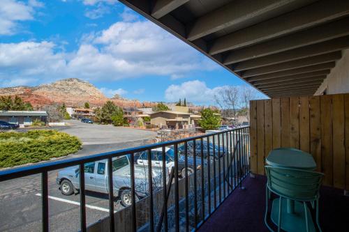 a balcony with a view of a parking lot at Dreamcatcher Inn of Sedona in Sedona