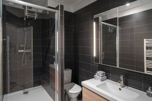 une salle de bain avec toilettes, lavabo et douche dans l'établissement Le Loft Roquelaine, à Toulouse