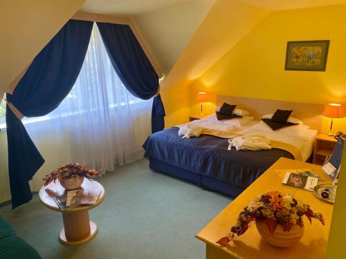 une chambre d'hôtel avec un lit et une fenêtre dans l'établissement Parkhotel na Baračke, à Trenčianske Teplice