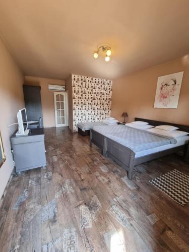a bedroom with a large bed and a sink in it at BB Boutique Hotel in Újlengyel