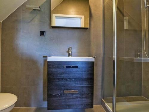 y baño con lavabo y ducha. en Holiday Resort Van der Valk, Linstow, en Linstow