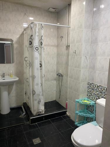 łazienka z prysznicem, toaletą i umywalką w obiekcie Apartment 52 w Erywaniu
