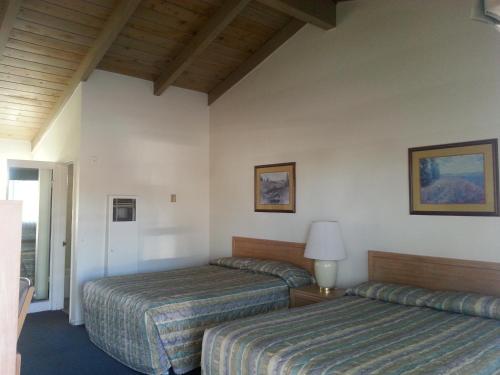 pokój hotelowy z 2 łóżkami i lampą w obiekcie Villa Motel w mieście San Luis Obispo