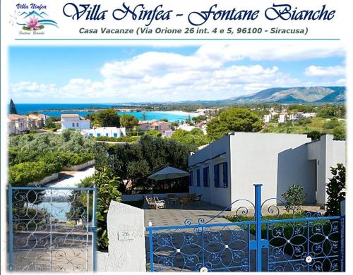 a sign for a house with a view of a city at Pool Seaside Relais - VILLE Ninfea, Marea, Rosa e Cassiopea in Fontane Bianche