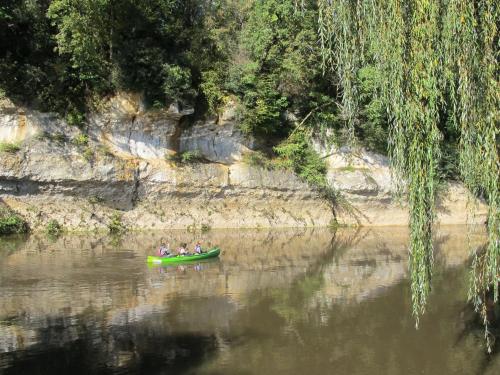 a group of people in a green boat on a river at Apartment Les Vans-Cottage 3 pièces 6 personnes by Interhome in Chambonas