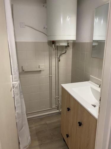 une salle de bain avec un lavabo et une douche dans l'établissement Studio à deux pas des plages, à Sète