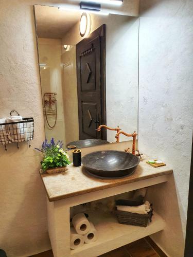 a bathroom with a sink and a mirror at Vatra Boiereasca in Cacica
