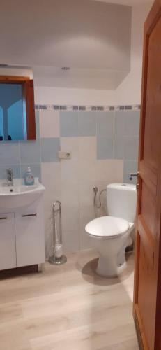 a bathroom with a white toilet and a sink at Monteurswohnungen in Kirchhain zentral in Kirchhain