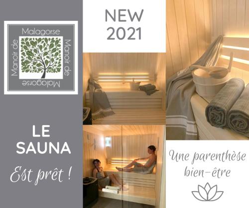 a collage of pictures of a room with a sauna at Manoir de Malagorse in Cuzance