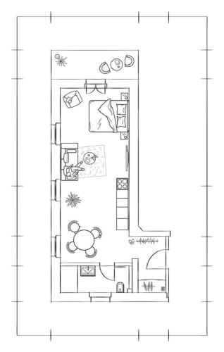 a drawing of a floor plan of a house at Wohlfühl-Apartment am Lösnitzgrund in Radebeul