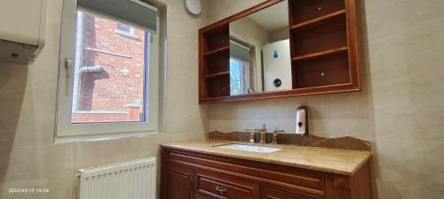 a bathroom with a sink and a mirror at Marigold Villa in Harrow