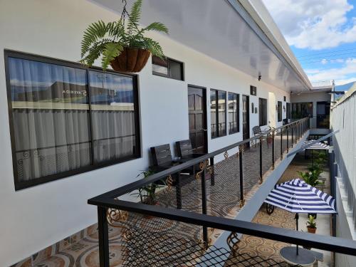 a balcony of a house with a plant at Apartamentos Ave del Paraíso in Alajuela City