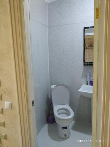a small bathroom with a toilet and a sink at Family Guest house - Friends-J in Nukus