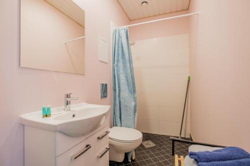 a bathroom with a sink and a toilet at Kastanimaja Apartments in Tartu