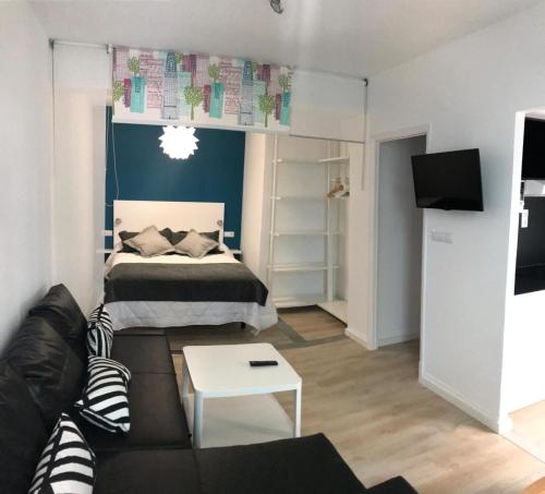 a living room with a bed and a couch at Nest Flats Santiago VUT in Santiago de Compostela