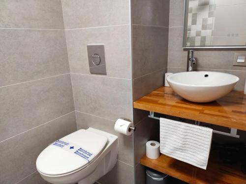 a bathroom with a white toilet and a sink at Duplex a 25 metros de la playa in Somo