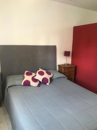 ein Schlafzimmer mit einem Bett mit zwei Kissen darauf in der Unterkunft Departamento Macrocentro in Bahía Blanca