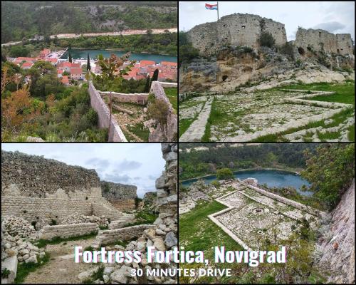 a collage of photos of the ruins of a castle at Seline Summer Home in Seline