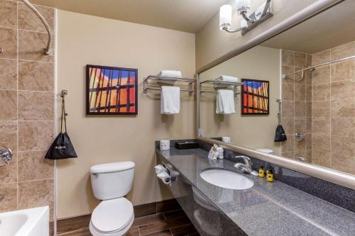 a bathroom with a toilet and a sink and a mirror at Best Western Plus Winslow Inn in Winslow