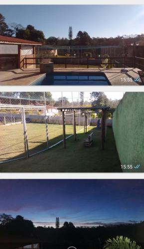 two pictures of a tennis court and a park at Chácara Canto Verde Atibaia in Atibaia