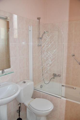 une salle de bain avec une douche, des toilettes et un lavabo dans l'établissement Appartement 2 Les Clématites, à Menton