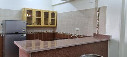 a kitchen with a sink and a refrigerator at DREAM ISLAND Hotel in Luxor