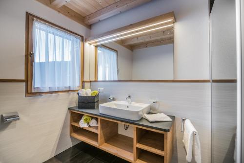 a bathroom with a sink and a shower at Toninghof in Dobbiaco