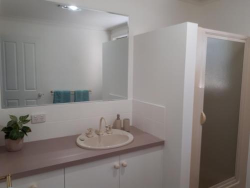 een badkamer met een wastafel en een spiegel bij Roshnier Apartment in Warrnambool