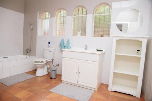 un bagno bianco con un water e un lavandino di Oakdene Cottage a Roodepoort