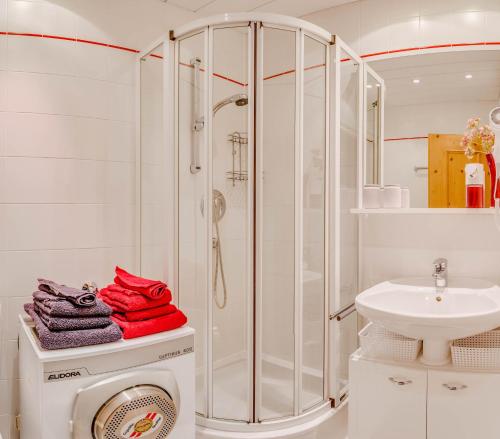 bagno con doccia e lavandino di Apartments Olympiastraße a Seefeld in Tirol