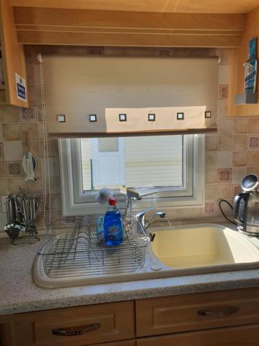 a kitchen sink with a dish drying rack on it at The Topaz Caravan HF12 in Ingoldmells